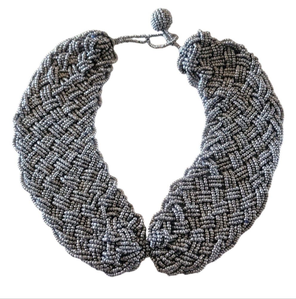Elegant Silver Beaded Collar Necklace Vintage